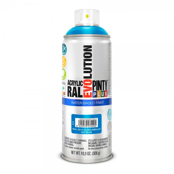 Pintura acrílica spray evolution water-based 520 cc ral 5015 azul celeste