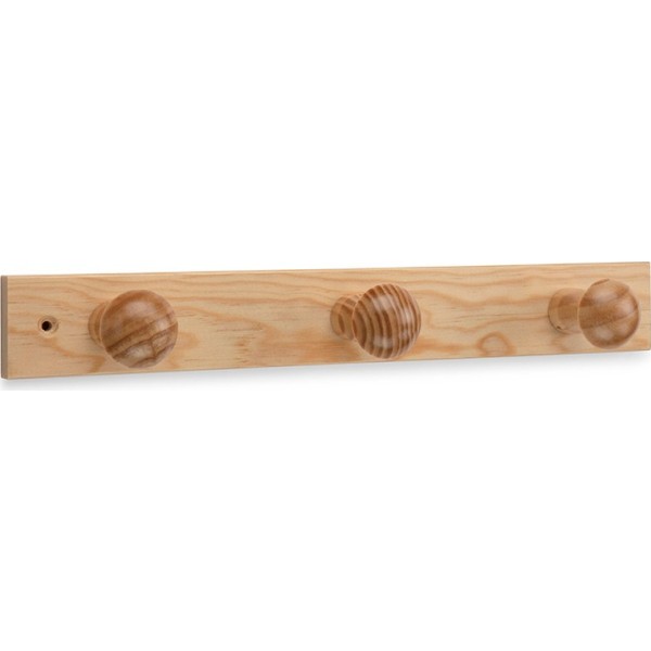 Colgador de madera de pino con 3 pomos color natural 360 x 50 x 15 mm