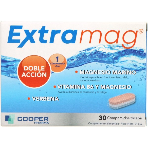 Extramag Triple Acción Magnesio y Vitamina B6 30 Comprimidos Tricapa
