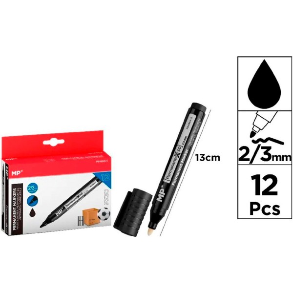 Marcador permanente negro, px30, 12 uds, blister