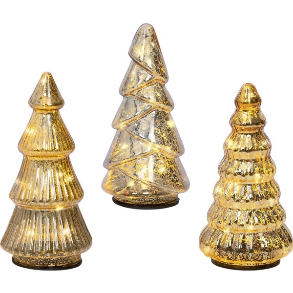 árbol de vidrio con micro led, luz fija cálida, uso interior, modelos variados, 3 uds