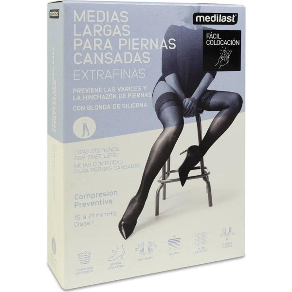 Medilast Medias De Compresión Preventiva Largas Con Blonda Para Piernas Cansadas De Fácil Colocación 421 Beige Talla L, 1 Par