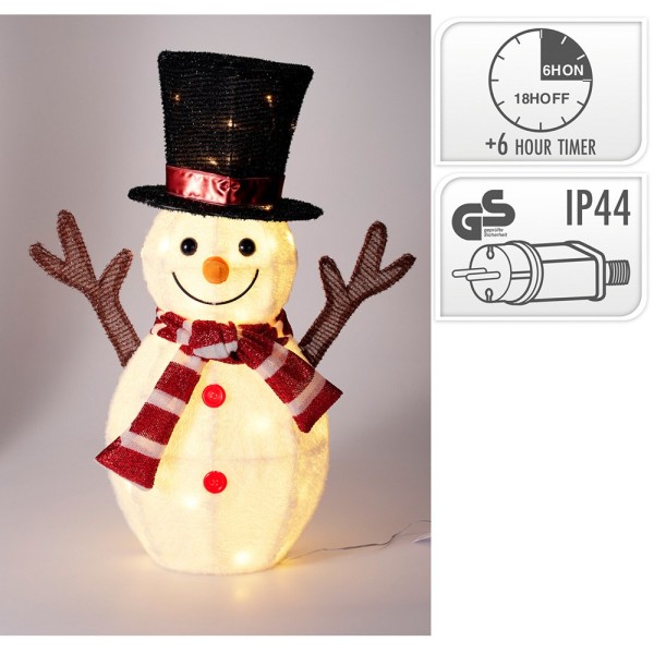 Figura led decorativa para exterior, muñeco de nieve, 35 led, 55 x 21 x 67 cm